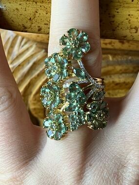 Pine Apatite Moissanite Sterling Silver Cocktail Ring Size 6